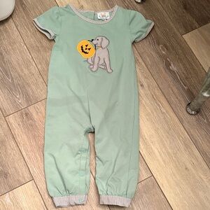 Busy bees smocks appliqué Halloween puppy romper